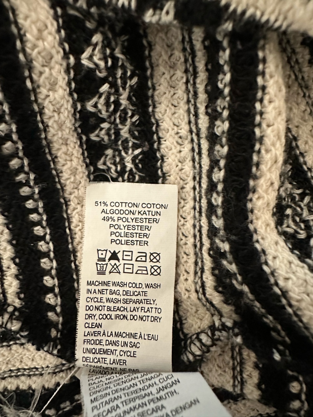 Lucky Brand Chloe Womens XL Black Cream Striped Knit Henley Shirt Sweater Boho - Picture 6 of 8